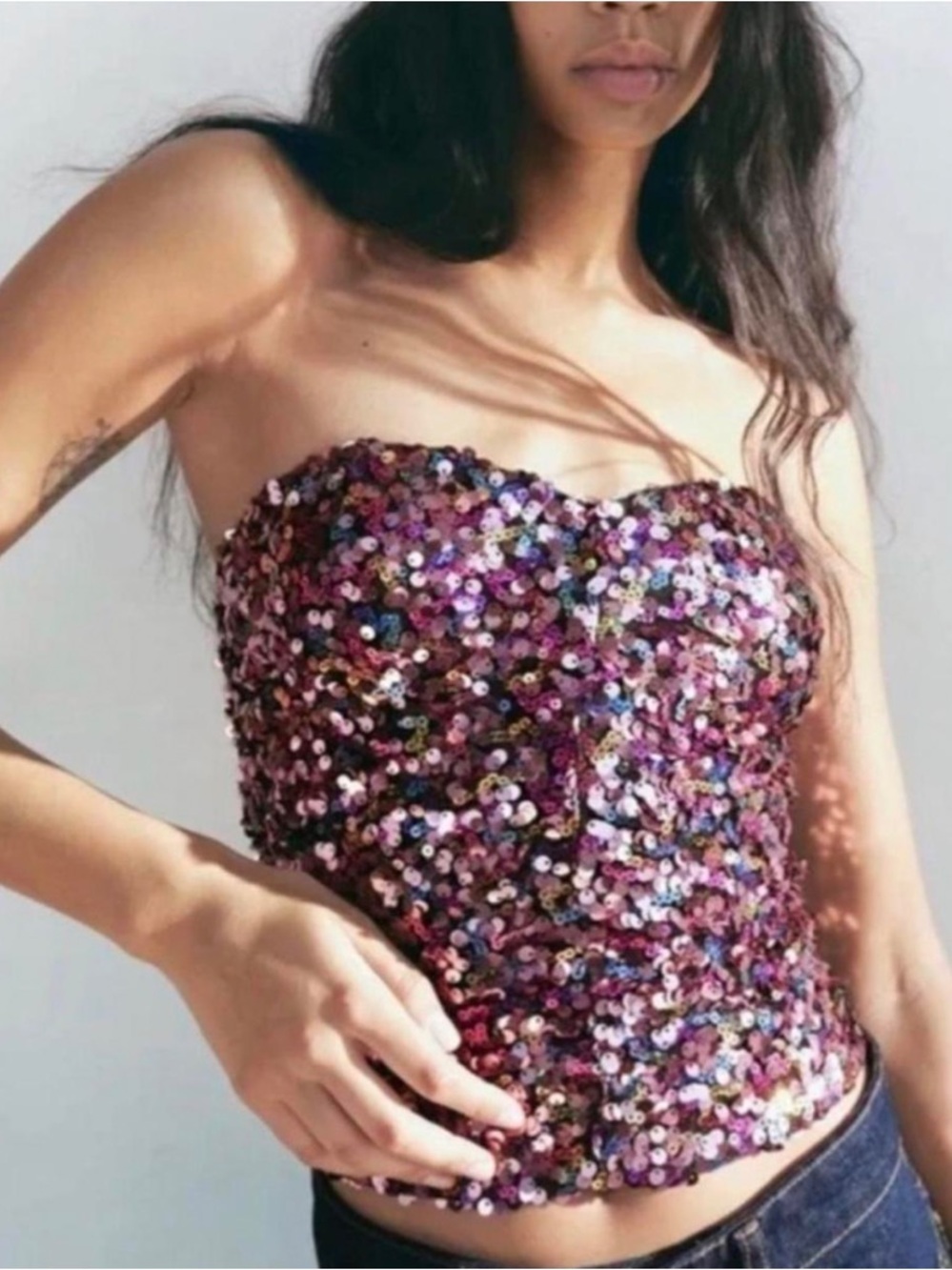 Zara Strapless Sequin Bustier — Pink Multi